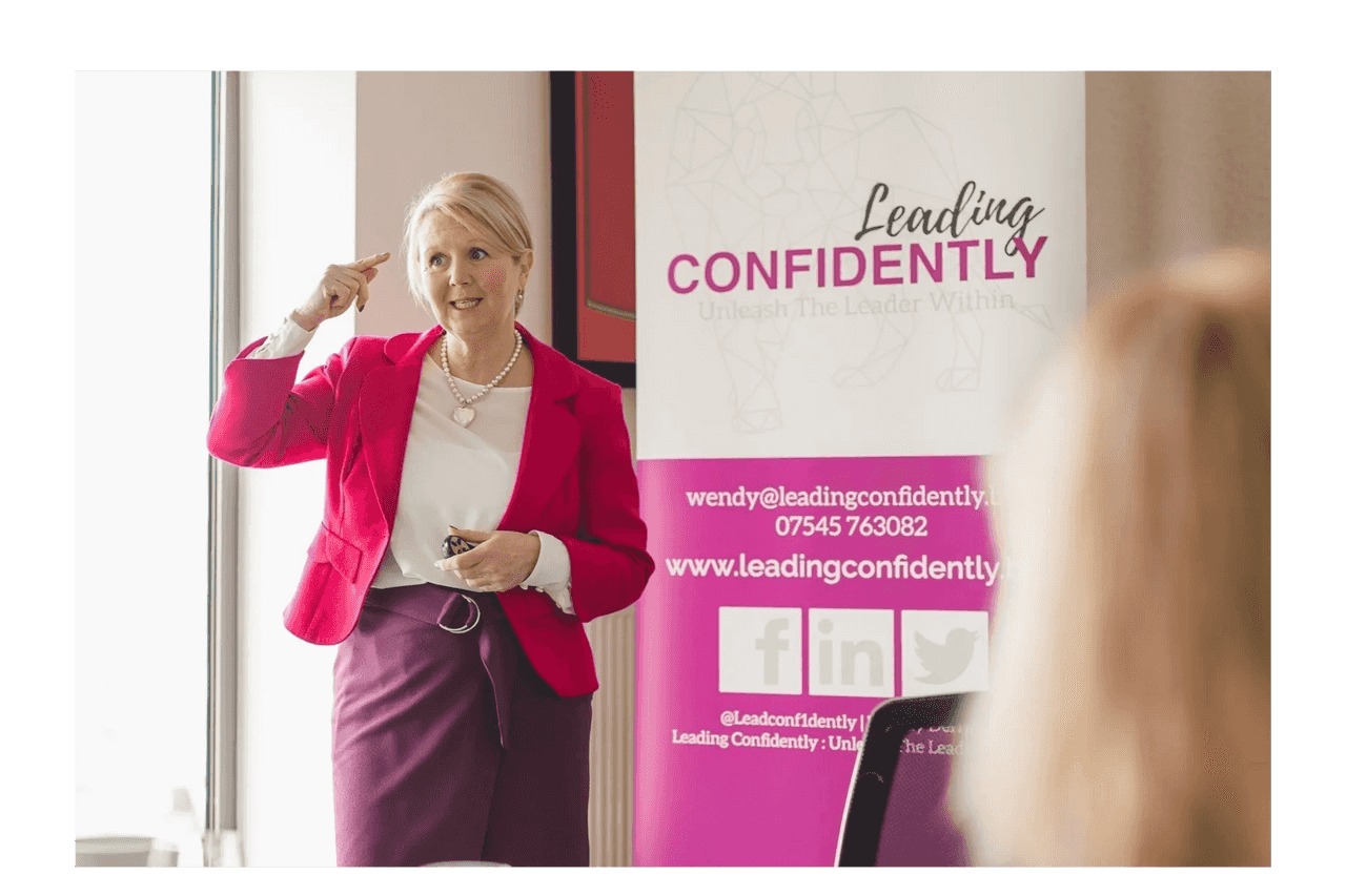 A photograph of Wendy Derrick Presenting a Seminar on Leadership